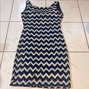 Navy and White Chevron Sparkle  Dress XS